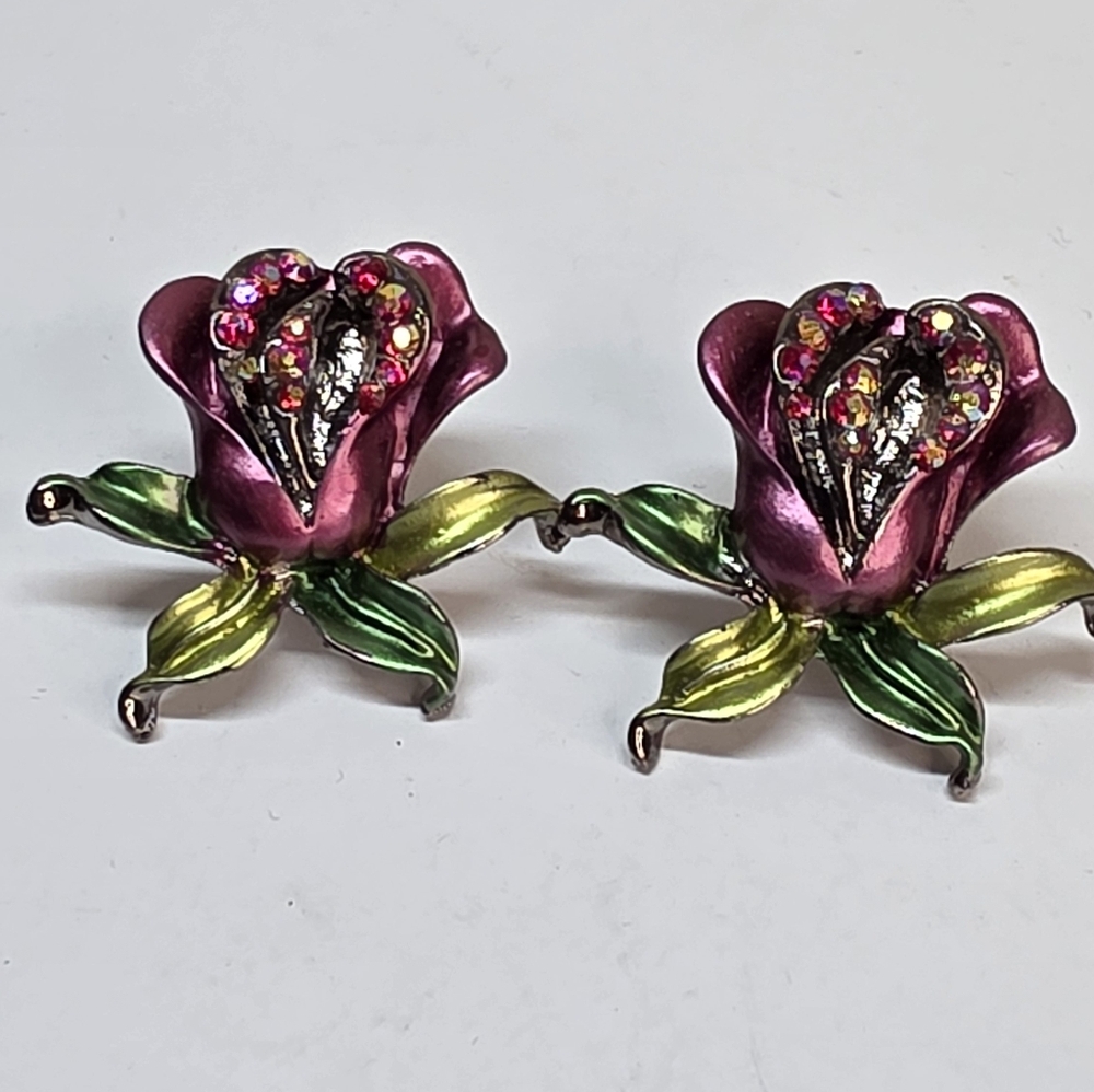Colorful Enamel Flower Stud Earrings Rhinestone